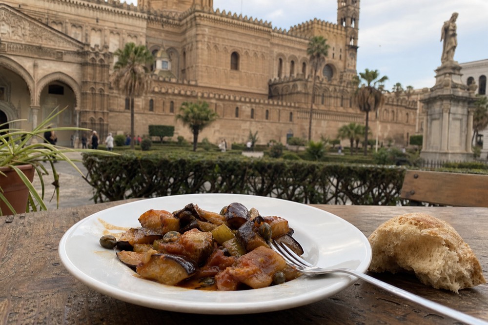 A plate of caponata, Palermo's sweet-and-sour aubergine dish